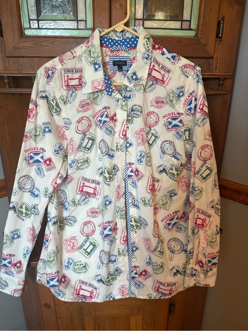Talbots Modern Classic Shirt in Passport Stamps L - Picture 4 of 13